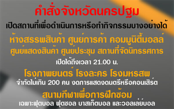 ประกาศจังหวัดนครปฐม ฉบับที่ 42/2563 มาตรการผ่อนผันการใช้อาคารสถานที่ของโรงเรียน หรือสถาบันการศึกษา ในท้องที่จังหวัดนครปฐม